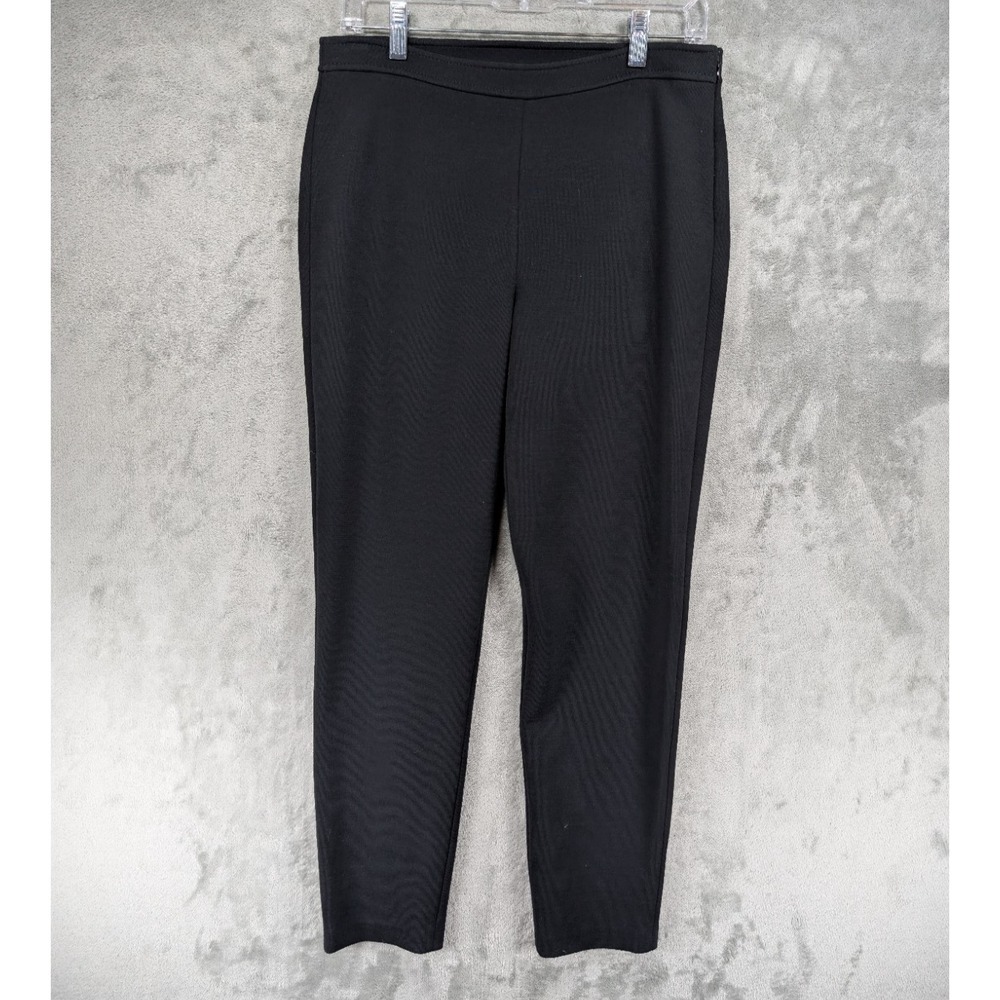 St John Knit Pants Womens 8 Slim Straight Side Zip Button Back Slit Black READ